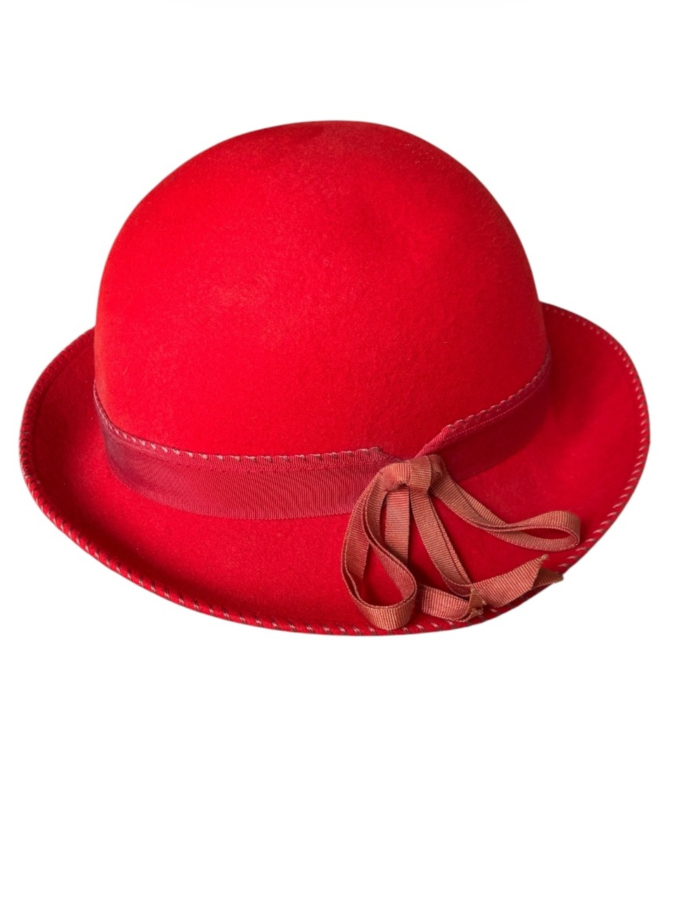 Vintage Evelyn Varon Women's Red Wool Felt Cloche Hat
